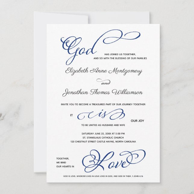 Navy Anchor God is Love Christian Wedding Invitation (Front)
