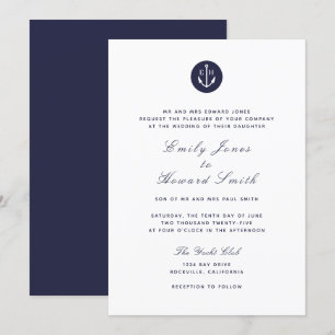 Navy Anchor Monogram Wedding Invitations