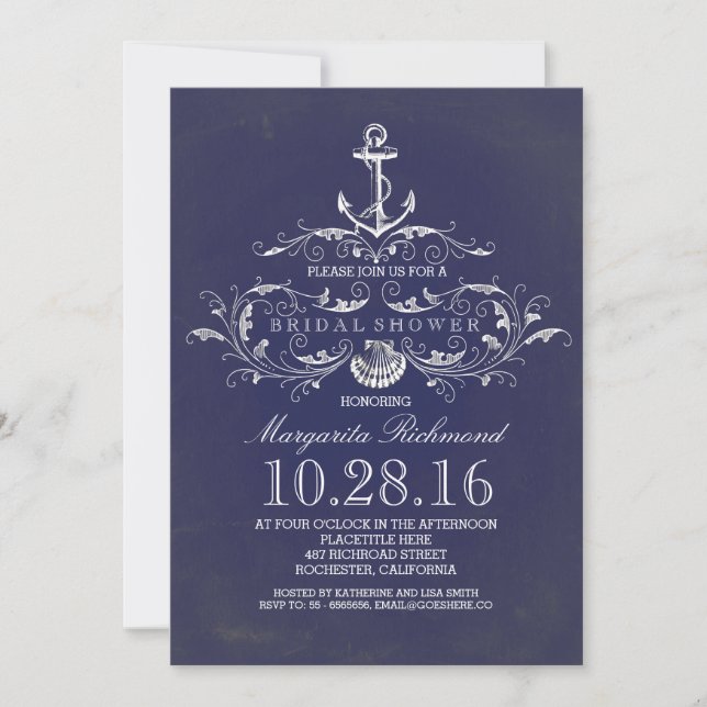 navy anchor nautical bridal shower invite (Front)