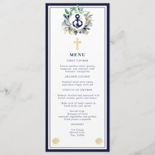 Navy Anchor Nautical Greenery Wreath Cross Baptism Menu