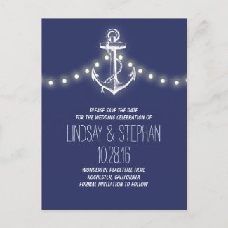 navy anchor nautical save the date postcards