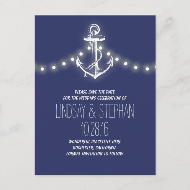 navy anchor nautical save the date postcards (Front)