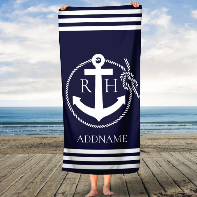 Navy Anchor Personalized Monogram Bath Towel (Creator Uploaded)