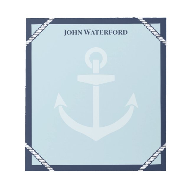 Navy Anchor & Rope Nautical Add Your Name Notepad (Front)