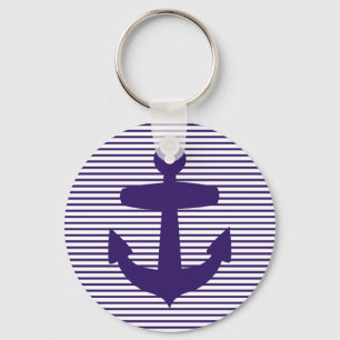 Navy Anchor with Blue Breton Stripes Keychain
