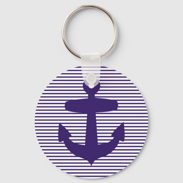 Navy Anchor with Blue Breton Stripes Keychain (Front)