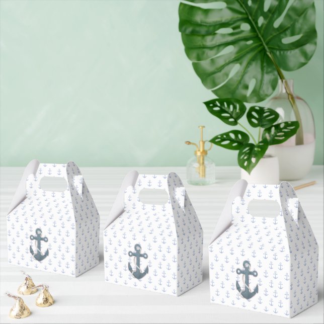 Navy anchors On White with a  Blue Anchor Element Favor Box (Multiple)