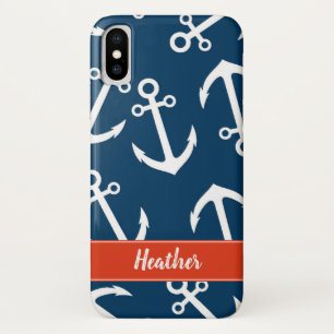 Navy Anchors Pattern Nautical Monogram Case-Mate iPhone Case