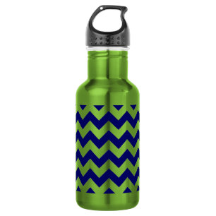Navy and Apple Green Zigzag 532 Ml Water Bottle