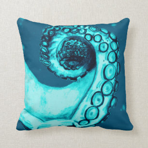 Navy and Aqua Nautical Octopus Tentacle Pillow