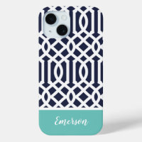Navy and Aqua Trellis Monogram