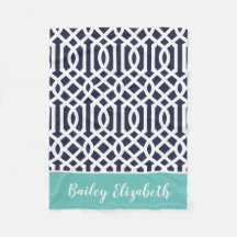 Navy and Aqua Trellis Monogram