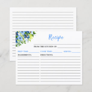 Navy and Baby Blue Floral Recipe Card