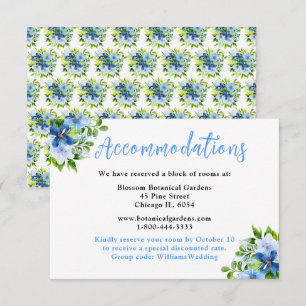 Navy and Baby Blue Floral Wedding Accommodations Enclosure Card