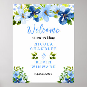 Navy and Baby Blue Floral Wedding Welcome Sign