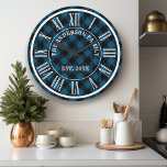 Navy And Black Buffalo Plaid Rustic Roman Numeral Large Clock<br><div class="desc">Add a touch of rustic charm to your home with our Navy And Black Buffalo Plaid Rustic Roman Numeral Large Clock! This striking clock features a classic buffalo plaid pattern in navy blue and black, complemented by bold Roman numerals for a timeless look. Perfect for a cozy living room, kitchen,...</div>