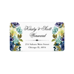 Navy and Blue Summer Flowers address Label