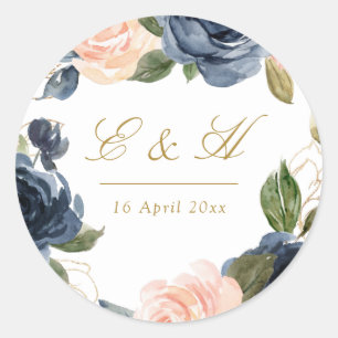 navy and blush  blooms wedding sticker