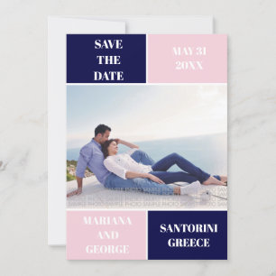 Navy and blush colour block wedding Save the Date