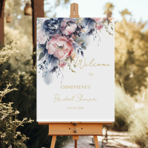 Navy and blush elegant bridal shower welcome sign
