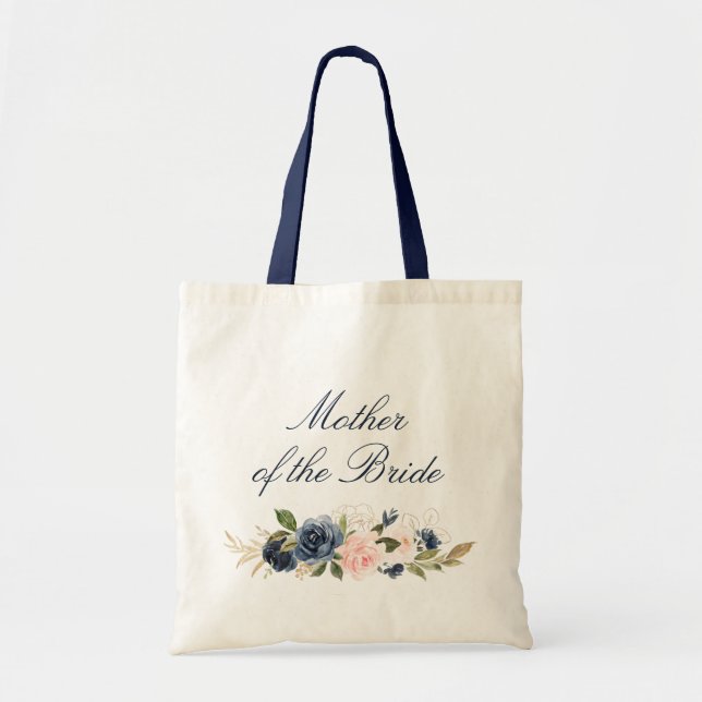 Navy and blush floral Mother of the Bride Tote Bag (Front)