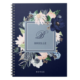 Navy and Blush Floral   Name and Monogram Notebook