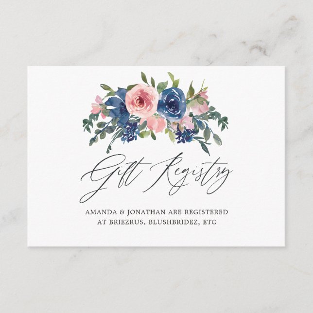 Navy and Blush Floral Wedding Gift Registry Enclosure Card (Front)