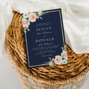 Navy and blush floral wedding invitation