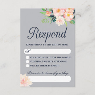 Navy and Blush Floral Wedding RSVP Card