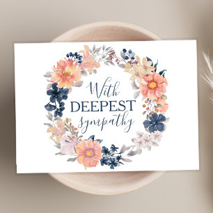 Navy and Blush Floral Wreath With Deepest Sympathy Card