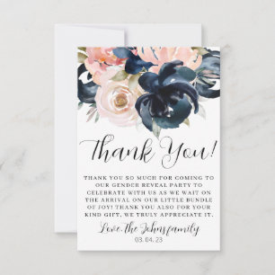 Navy and Blush gender reveal Thank you Card. Card