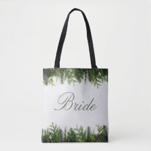 Navy and blush green floral bride tote bag