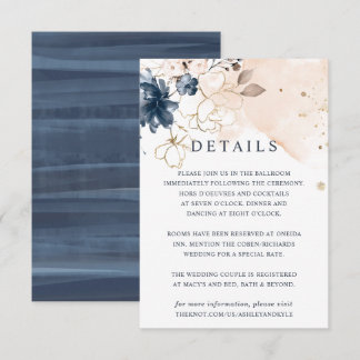 Navy and Blush Hand Drawn Flowers Details Card
