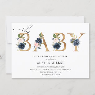 Navy and Blush Oh Baby Shower invitation