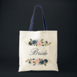 Navy and blush pink floral bride tote bag<br><div class="desc">A lovely floral bride's tote bag. It has navy blue and pink blush roses and you can personalize the text and colors.</div>