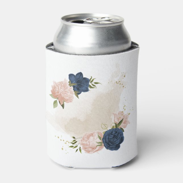 navy and blush pink flowers greenery can cooler (Can Front)
