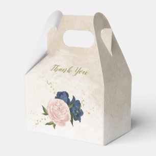 navy and blush pink flowers greenery wedding favor box