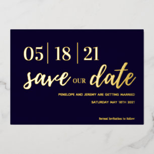 navy and blush pink gold foil script save the date