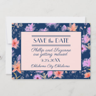 Navy and Blush Pink Vintage Floral Save the Date  Invitation
