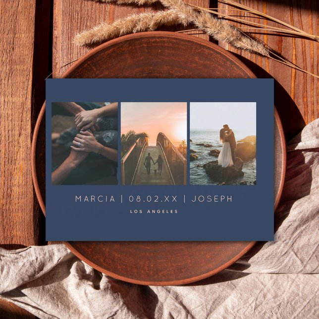 Navy and Blush Tri Photo Save the Date (Creator Uploaded)