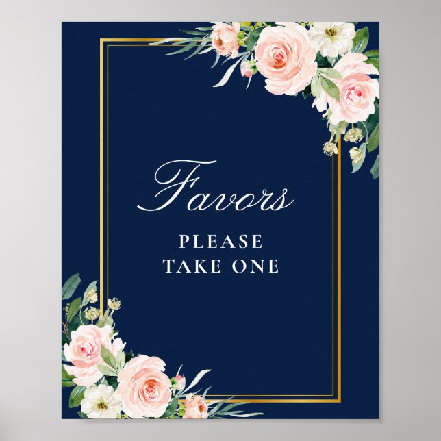 navy and blush watercolor floral favours sign (Front)