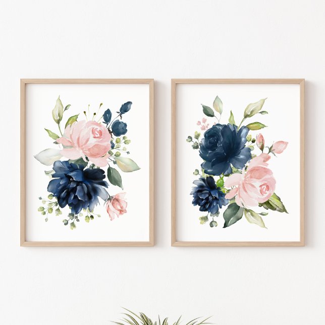Navy and Blush Watercolor Flowers, Girl Nursery (Creator Uploaded)