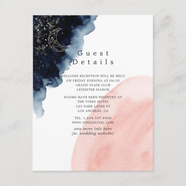 Navy and Blush Watercolor Wedding Guest Details Enclosure Card (Front)