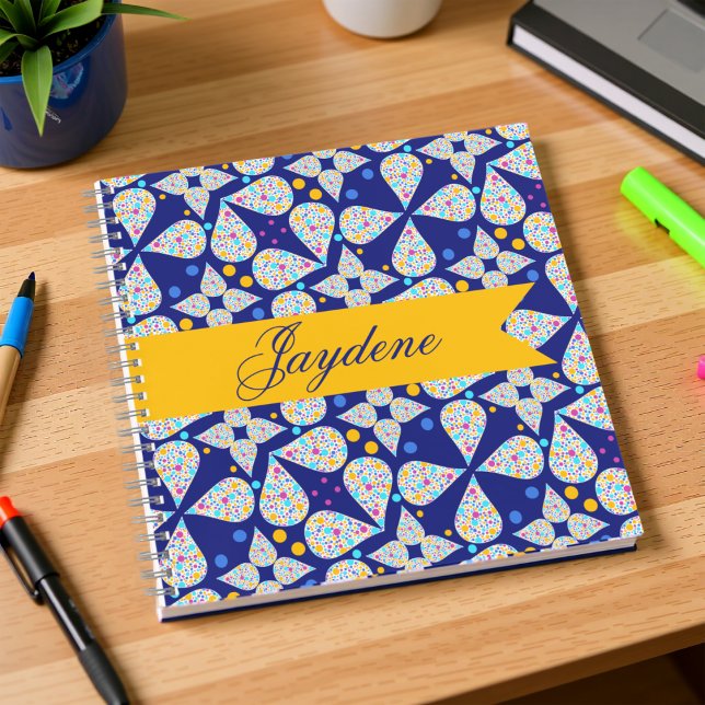 Navy And Bright Colourful Flower Petals And Dots Notebook (Customize it and it will be your perfect companion on those study days and nights.)