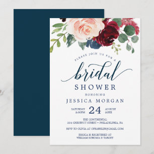 Navy and Burgundy Bridal Shower Invites