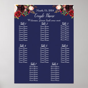 Navy and Burgundy Floral Seating Chart 