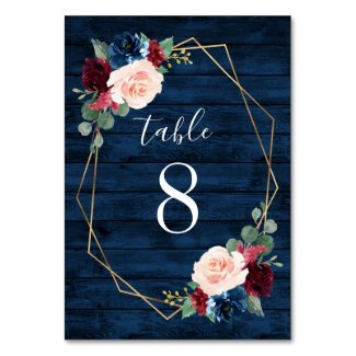 Navy and Burgundy Gold Blush Wedding Table Numbers