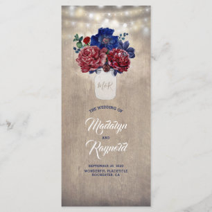 Navy and Burgundy Rustic Floral Wedding Programs