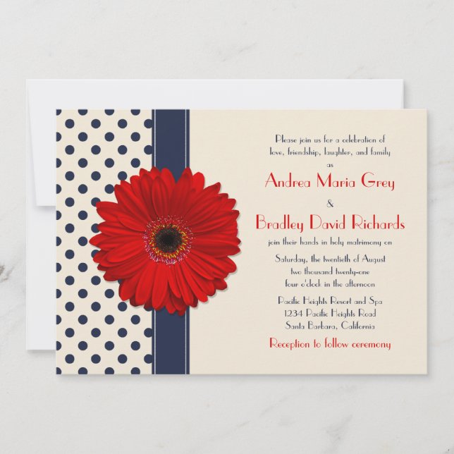 Navy and Champagne Polka Dot Wedding Invitation (Front)