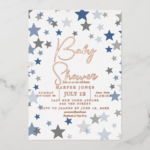 navy and copper star Baby Shower Invite sip & see